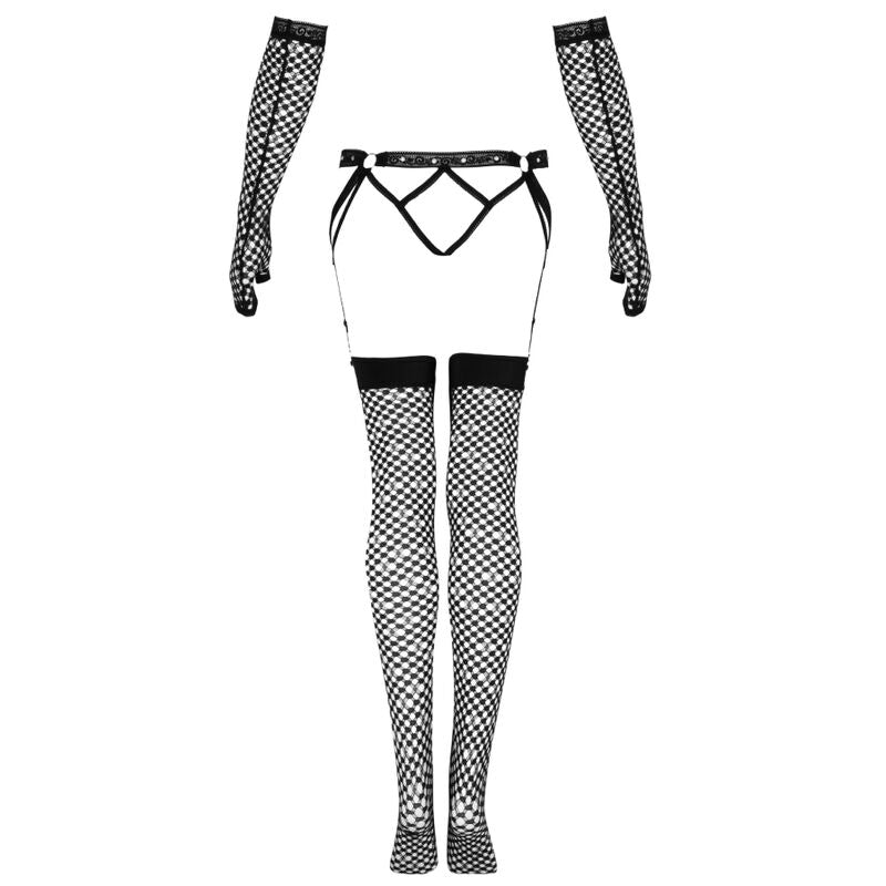 LIVCO CORSETTI FASHION - COMPLETO NEMALIA REGGICALZE + CALZE + GUANTI NERO