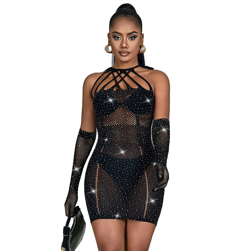 SUBBLIME - 952235 BLACK RHINESTONE MESH DRESS ONE SIZE