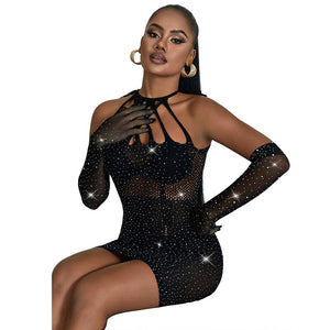 SUBBLIME - 952235 BLACK RHINESTONE MESH DRESS ONE SIZE