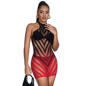 SUBBLIME - 952242 RED AND BLACK DEGRADÉ STRETCH MESH DRESS ONE SIZE