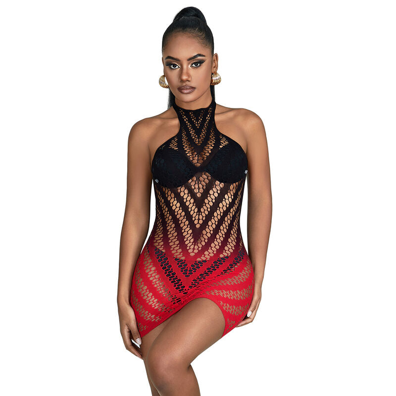 SUBBLIME - 952242 RED AND BLACK DEGRADÉ STRETCH MESH DRESS ONE SIZE