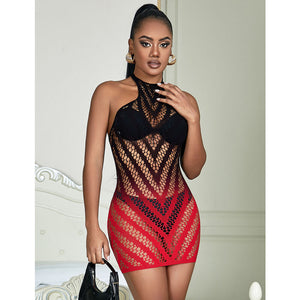 SUBBLIME - 952242 RED AND BLACK DEGRADÉ STRETCH MESH DRESS ONE SIZE