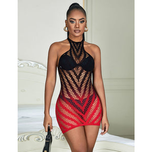 SUBBLIME - 952242 RED AND BLACK DEGRADÉ STRETCH MESH DRESS ONE SIZE
