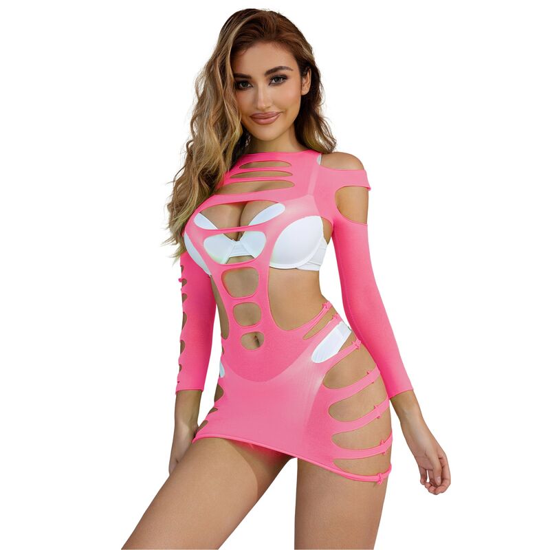 SUBBLIME - 952273 ABITO ELASTICO A RETE A MANICHE LUNGHE ROSA TAGLIA UNICA