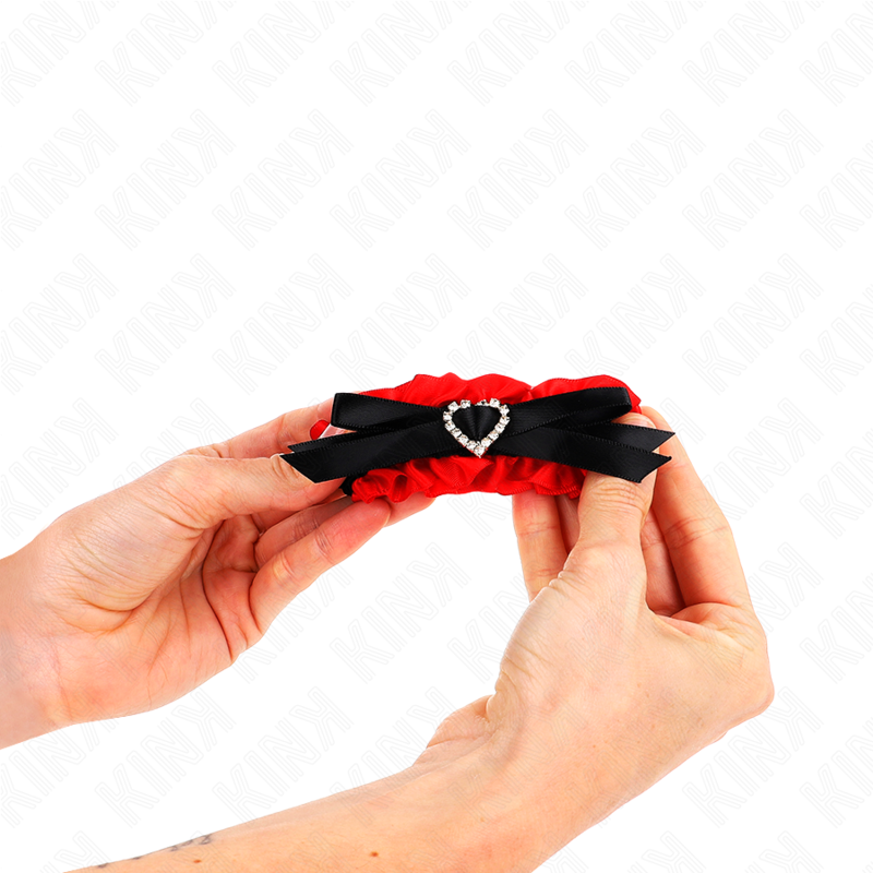 KINK - PULSERA ELÁSTICA DE ENCAJE CON DETALLES DE CORAZÓN ROJO AJUSTABLE 22-35 CM
