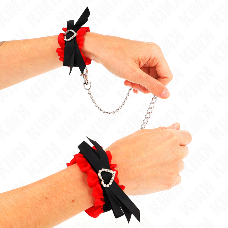 KINK - PULSERA ELÁSTICA DE ENCAJE CON DETALLES DE CORAZÓN ROJO AJUSTABLE 22-35 CM