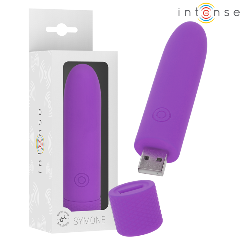 INTENSE - SYMONE BULLET VIBRATOR RECHARGEABLE USB 8 VIBRATIONS PURPLE 10 X 2.2 CM