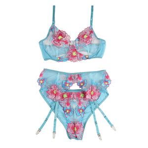 SUBBLIME - 954109 CONJUNTO DE SUJETADOR Y BRAGA CON CINTURILLA, SUJETADOR FLORAL AZUL S/M