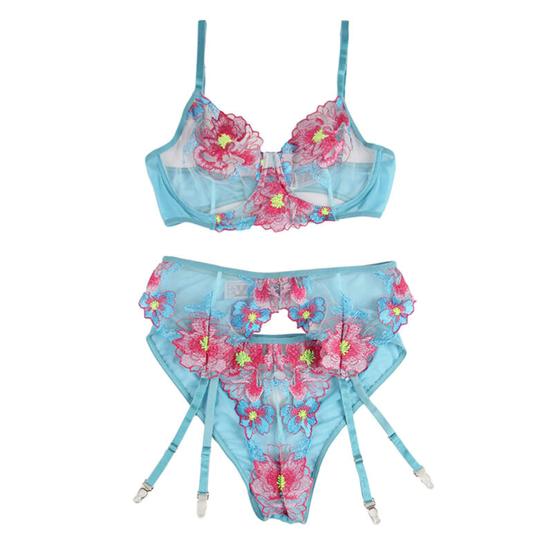 SUBBLIME - 954109 CONJUNTO DE SUJETADOR Y BRAGA CON CINTURILLA, SUJETADOR FLORAL AZUL S/M