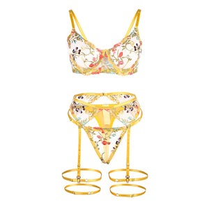 SUBLIME - 954345 SUJETADOR + TANGA + LIGUERO AMARILLO FLORAL SUJETADOR S/M