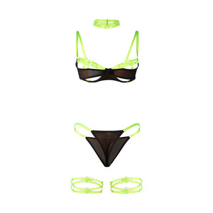 SUBBLIME - 955274 COMPLETE BRASSIERE WITH NECKLACE AND FLUORESCENT GREEN LEG DETAILS S/M