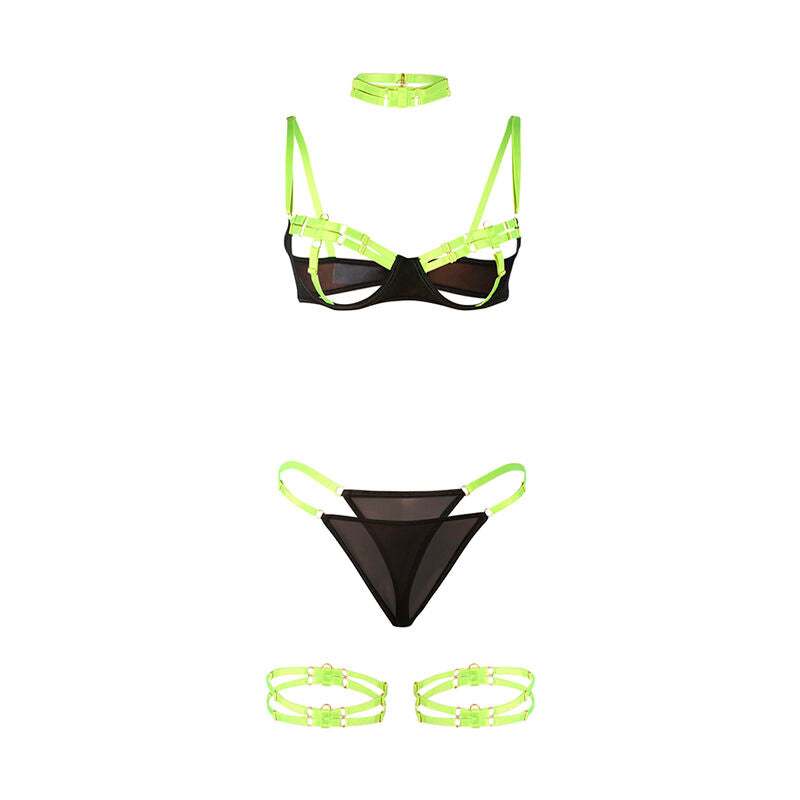 SUBBLIME - 955274 COMPLETE BRASSIERE WITH NECKLACE AND FLUORESCENT GREEN LEG DETAILS S/M