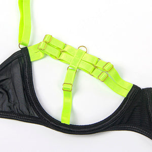 SUBBLIME - 955274 COMPLETE BRASSIERE WITH NECKLACE AND FLUORESCENT GREEN LEG DETAILS S/M