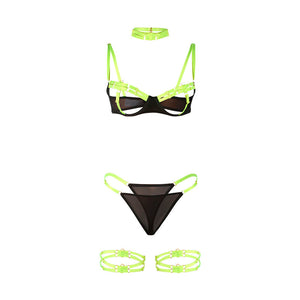 SUBBLIME - 955281 CONJUNTO COMPLETO DE SUJETADOR CON COLLAR Y DETALLES EN PIERNA VERDE NEÓN L/XL