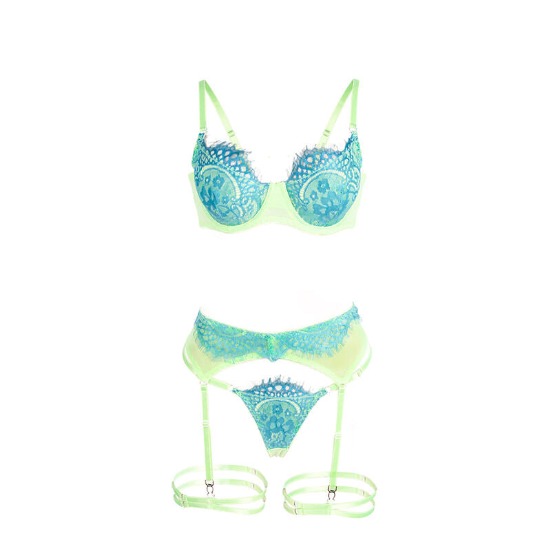 SUBBLIME - 955328 SUJETADOR COMPLETO DE ENCAJE CON LIGUERO VERDE Y AZUL L/XL