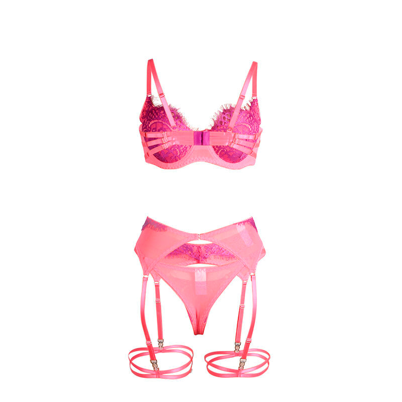 SUBBLIME - 955366 LACE BRA AND GARTER LINES SET PINK AND PURPLE L/XL