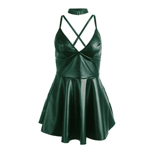 SUBBLIME - 955441 ABITO CON SPALLINE IN PELLE VERDE L/XL