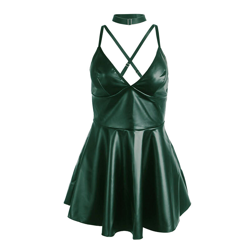 SUBBLIME - 955441 ABITO CON SPALLINE IN PELLE VERDE L/XL