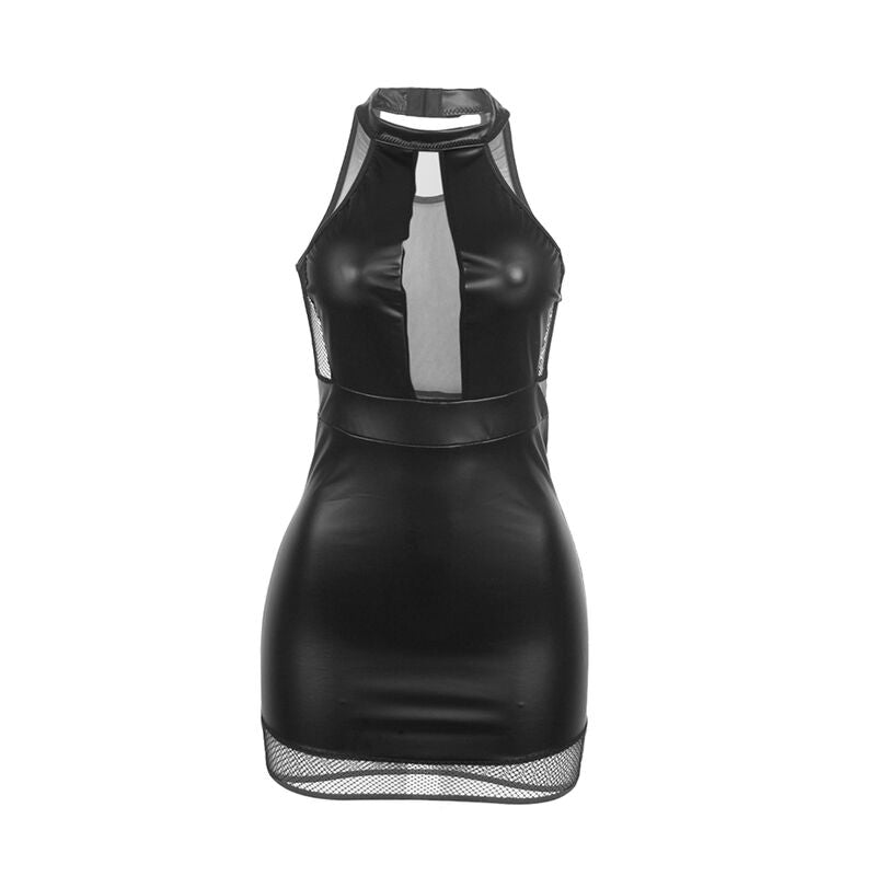 SUBBLIME - 955472 VESTIDO CUELLO ALTO Y TRANSPARENCIAS NEGRO S/M