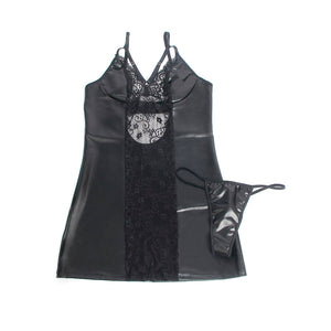 SUBBLIME - 957537 BLACK FLORAL LACE LEATHER DRESS L/XL