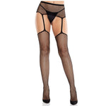 LEG AVENUE - FISHNET STOCKINGS WITH CROSS AND BLACK GARTER BELT