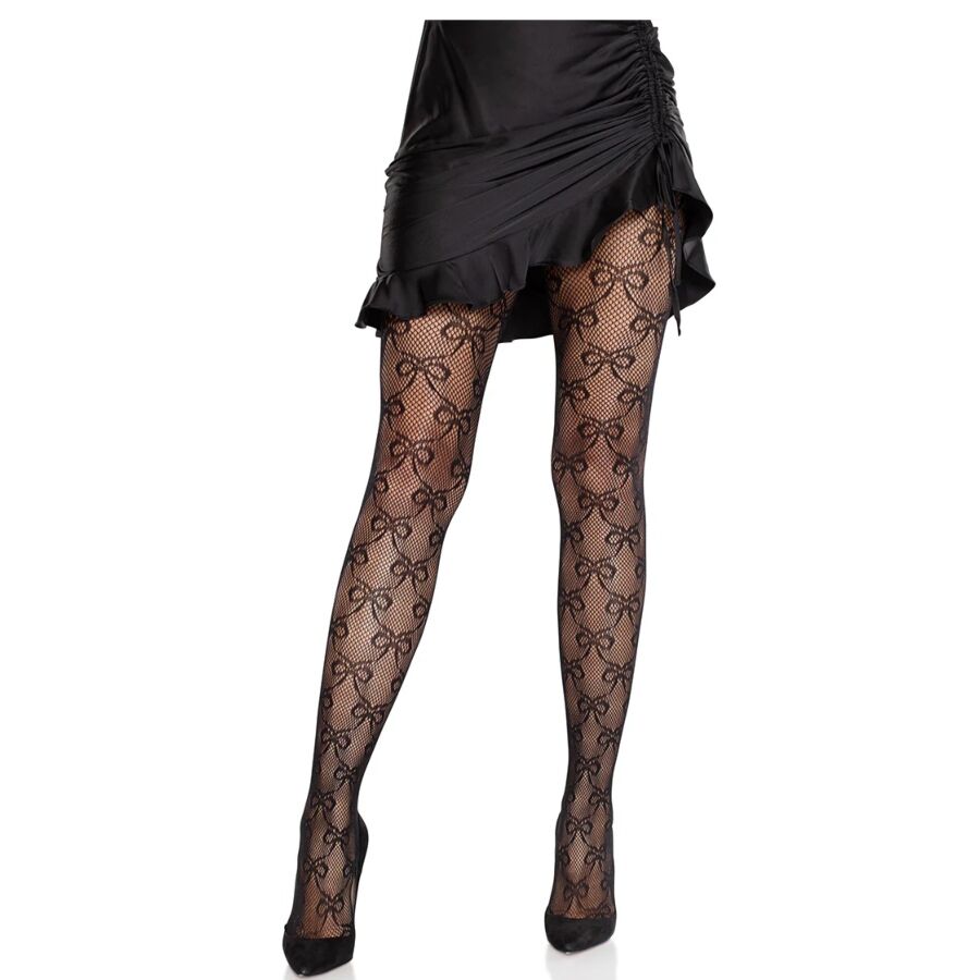 LEG AVENUE - MEDIAS DE REJILLA CON LAZO NEGRO