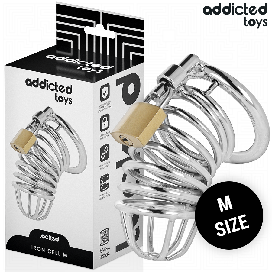 ADDICTED TOYS LOCKED - JAULA DE CASTIDAD DE METAL CON CELDAS DE HIERRO TALLA M