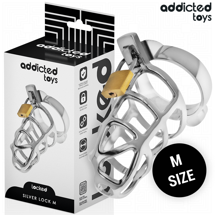 ADDICTED TOYS LOCKED - JAULA PARA PENE CON CERRADURA PLATEADA TALLA M