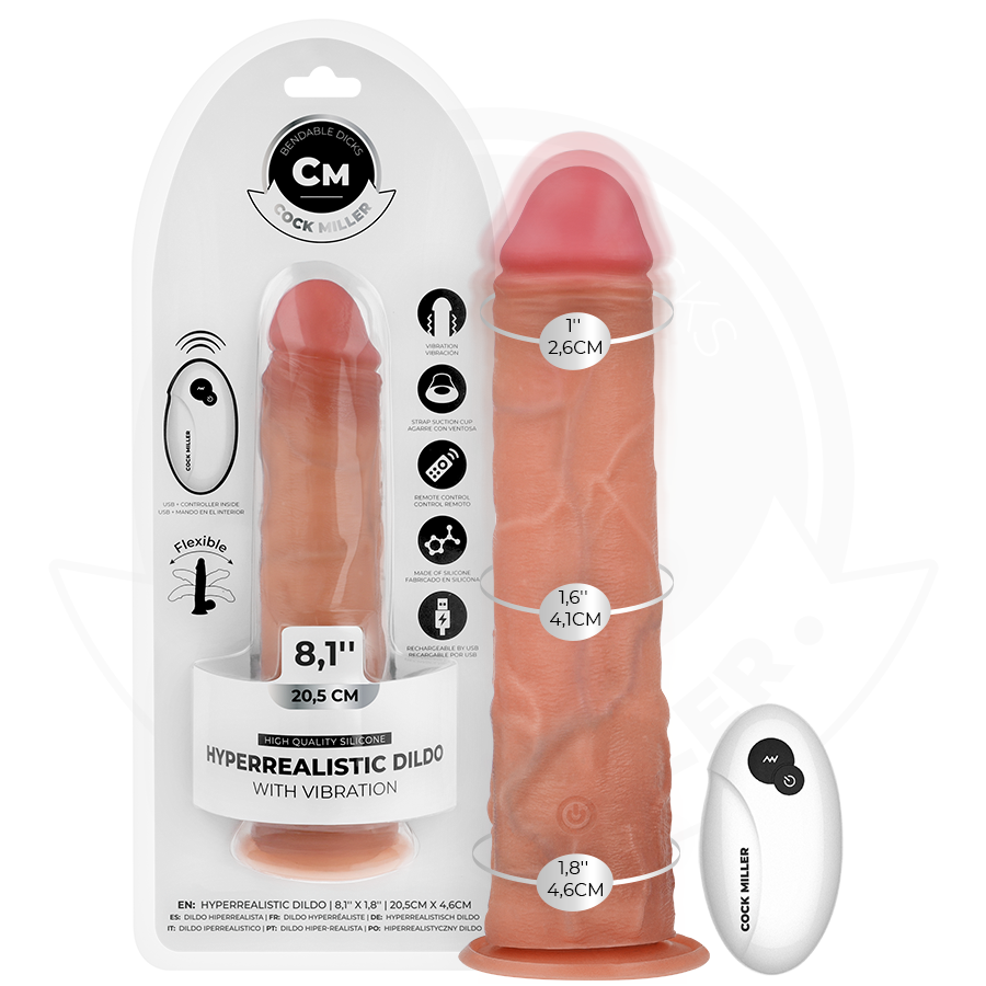COCK MILLER - DILDO REALISTA CON VENTOSA Y VIBRACIÓN A CONTROL REMOTO 20,5 CM