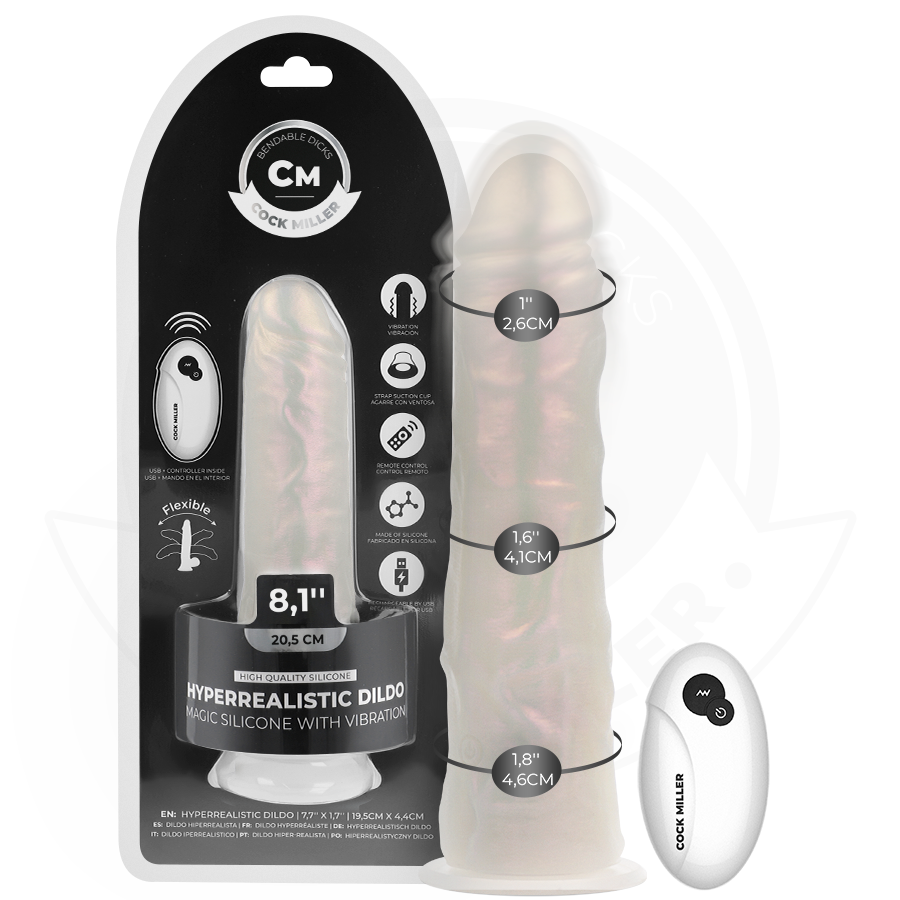 COCK MILLER - DILDO CON VENTOSA, LUCES Y VIBRACIÓN CON CONTROL REMOTO BLANCO 20,5 CM