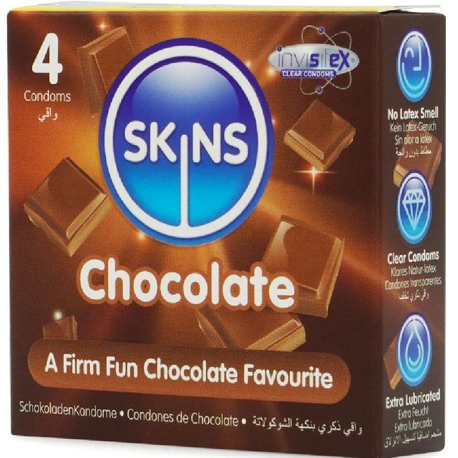 SKINS - PRESERVATIVOS PREMIUM DE CHOCOLATE PAQUETE DE 4