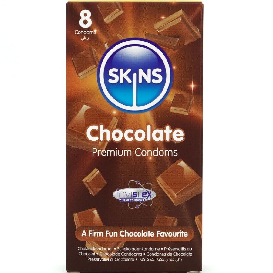SKINS - PRESERVATIVOS PREMIUM CON SABOR A CHOCOLATE PAQUETE DE 8