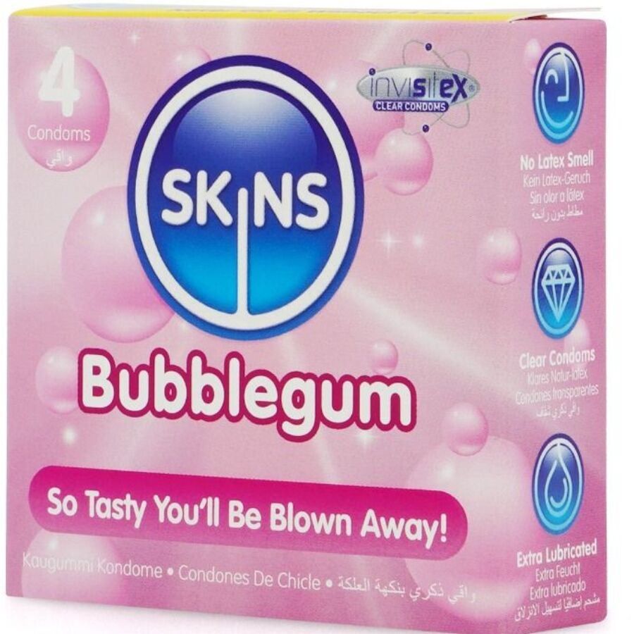 SKINS - PRESERVATIVO PREMIUM BUBBLEGUM PACK DE 4