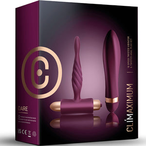 CLIMAXIMUM - KIT RETO VIBRADOR TWISTED + TAPÓN ANAL PARA PRINCIPIANTES