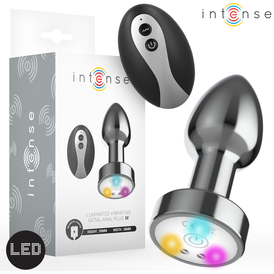 INTENSO - JUGUETE ANAL VIBRADOR METÁLICO CON LUCES LED Y CONTROL REMOTO - TALLA M