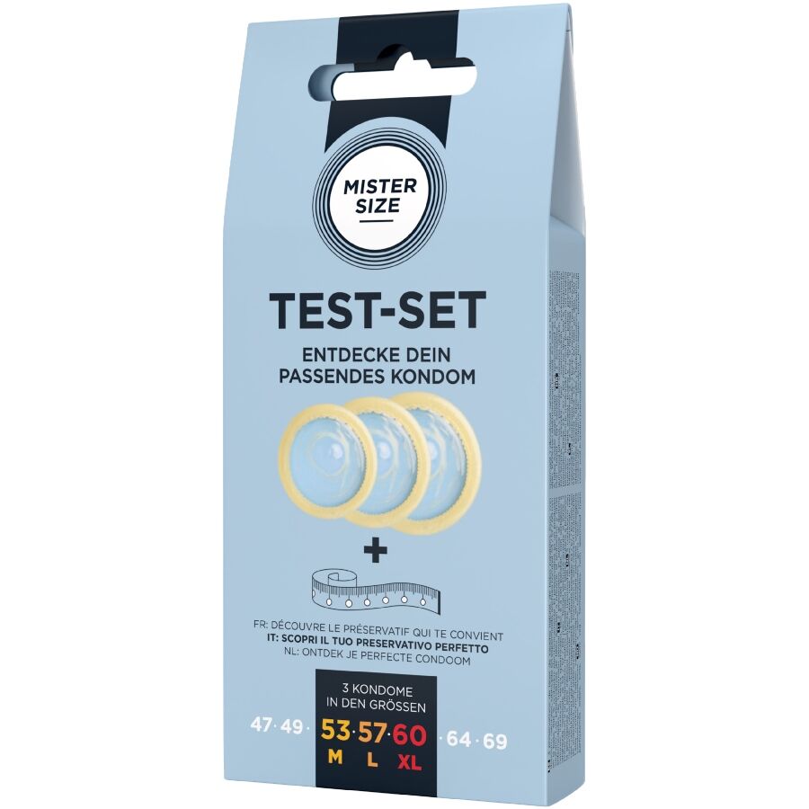 MISTER SIZE - SET DI PROVA 3 PRESERVATIVI DI MISURE DIVERSE + METRO A NASTRO