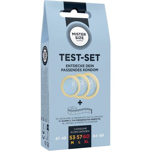 MISTER SIZE - SET DI PROVA 3 PRESERVATIVI DI MISURE DIVERSE + METRO A NASTRO