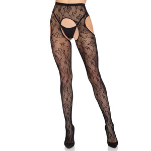 LEG AVENUE - COLLANT CON REGGICALZE BLOOM NET 1967 NERO - TAGLIA UNICA