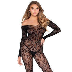 LEG AVENUE - 89366 BODYSTOCKING IN PIZZO NERO - TAGLIA UNICA