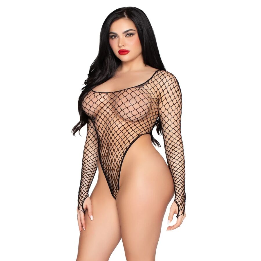 LEG AVENUE - 89377 BODY IN RETE INDUSTRIALE SCOLLATO NERO - TAGLIA UNICA