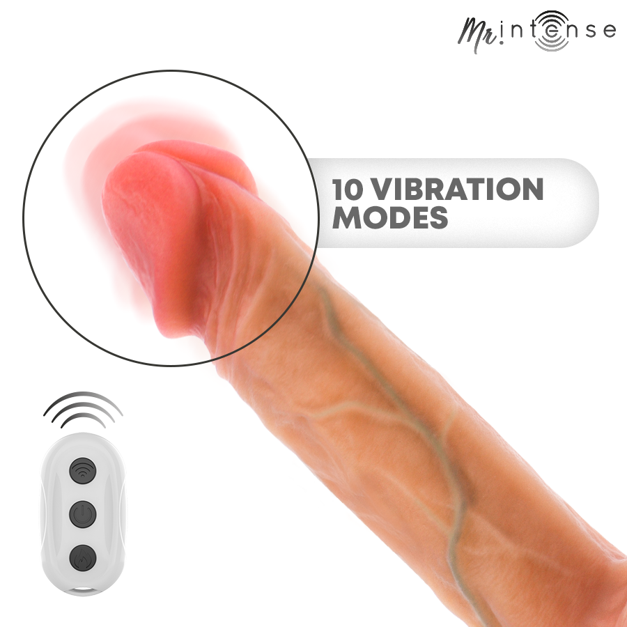 MR INTENSE - DILDO VIBRANTE LOGAN DE SILICONA CON EFECTO CALOR Y CONTROL REMOTO 20 CM -Ø- 4,1 CM