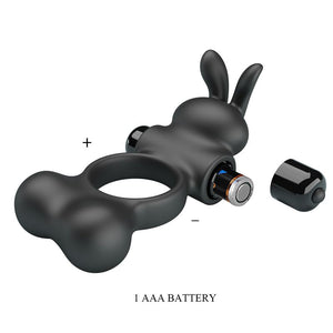 PRETTY LOVE - ANELLO PER PENE VIBRANTE CON STIMOLATORE A FORMA DI CONIGLIETTO, 10 FUNZIONI, NERO