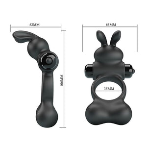 PRETTY LOVE - ANELLO PER PENE VIBRANTE CON STIMOLATORE A FORMA DI CONIGLIETTO, 10 FUNZIONI, NERO