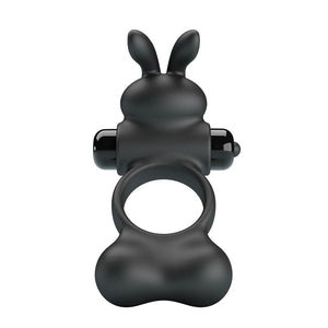 PRETTY LOVE - ANELLO PER PENE VIBRANTE CON STIMOLATORE A FORMA DI CONIGLIETTO, 10 FUNZIONI, NERO