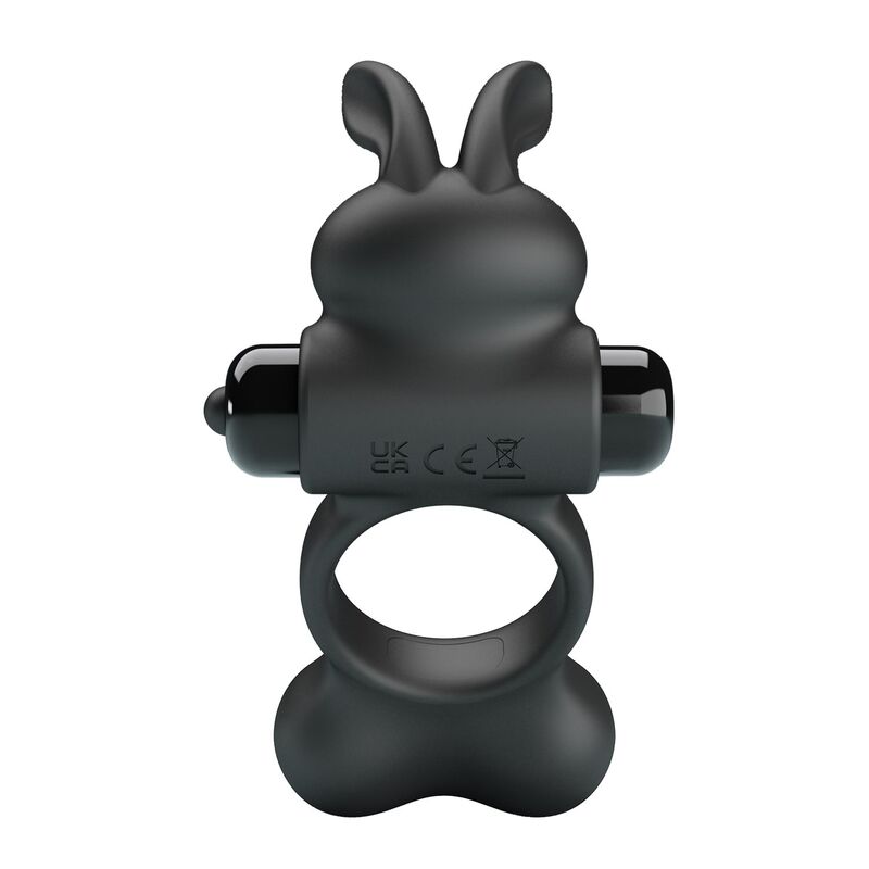 PRETTY LOVE - ANELLO PER PENE VIBRANTE CON STIMOLATORE A FORMA DI CONIGLIETTO, 10 FUNZIONI, NERO