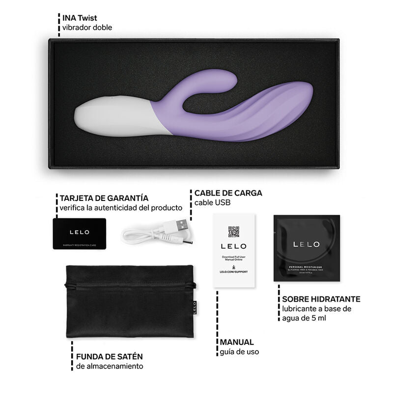 LELO - INA TWIST DOUBLE RABBIT G-SPOT AND CLITORAL VIBRATOR LAVENDER