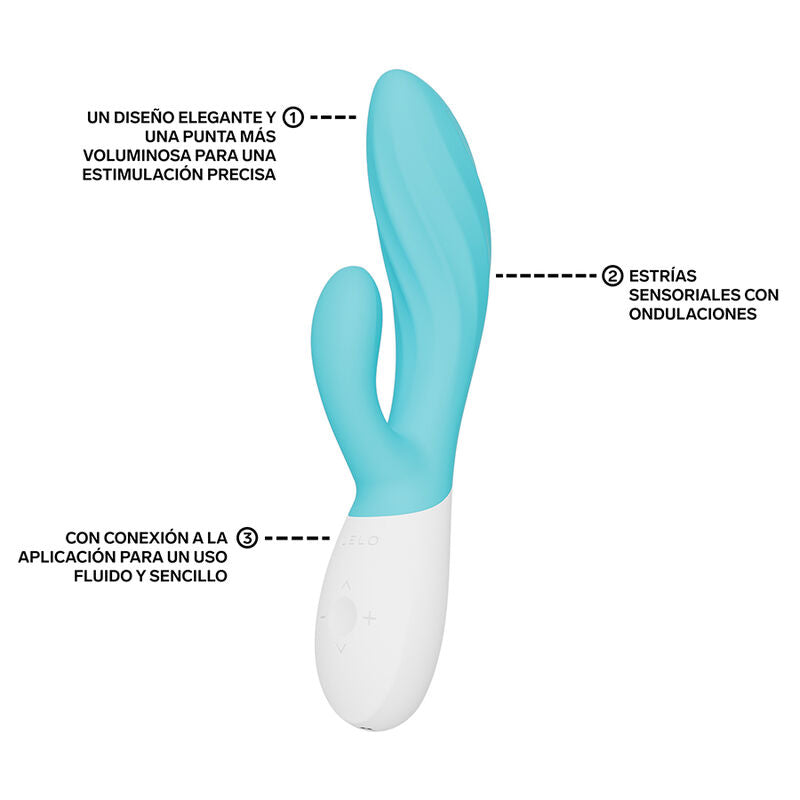 LELO - VIBRADOR DOBLE DE CONEJO INA TWIST PARA EL PUNTO G Y EL CLÍTORIS AZUL