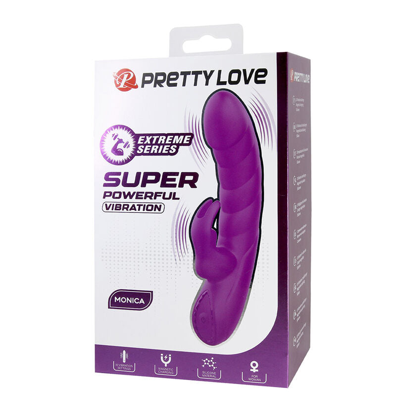 PRETTY LOVE - MONICA VIBRATORE RICARICABILE A DOPPIA STIMOLAZIONE DEL PUNTO G E DEL CLITORIDE, VIOLA