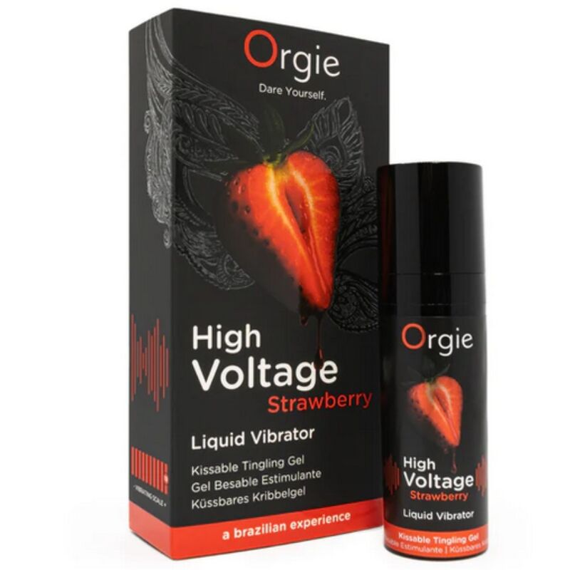 ORGIE - HIGH VOLTAGE VIBRADOR LÍQUIDO EXTRAFUERTE APTO PARA BESAR, SABOR FRESA, 15 ML