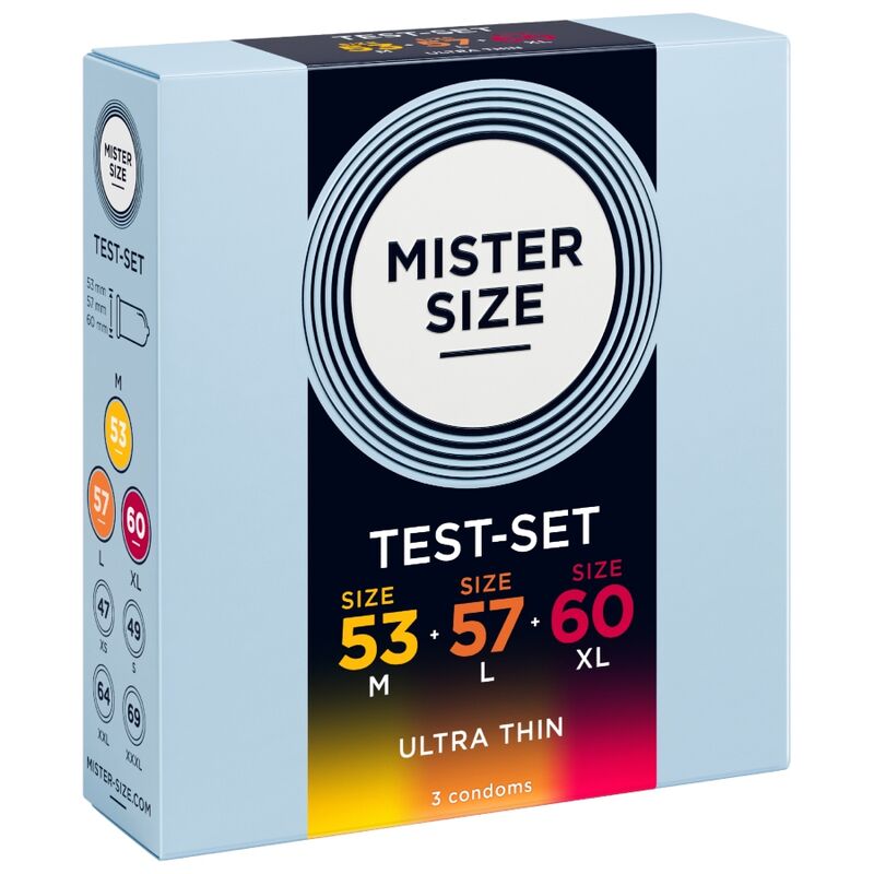 MISTER SIZE - CAMPIONE CONFEZIONE PRESERVATIVI MISURA 53-57-60 MM (3 UNITÀ)